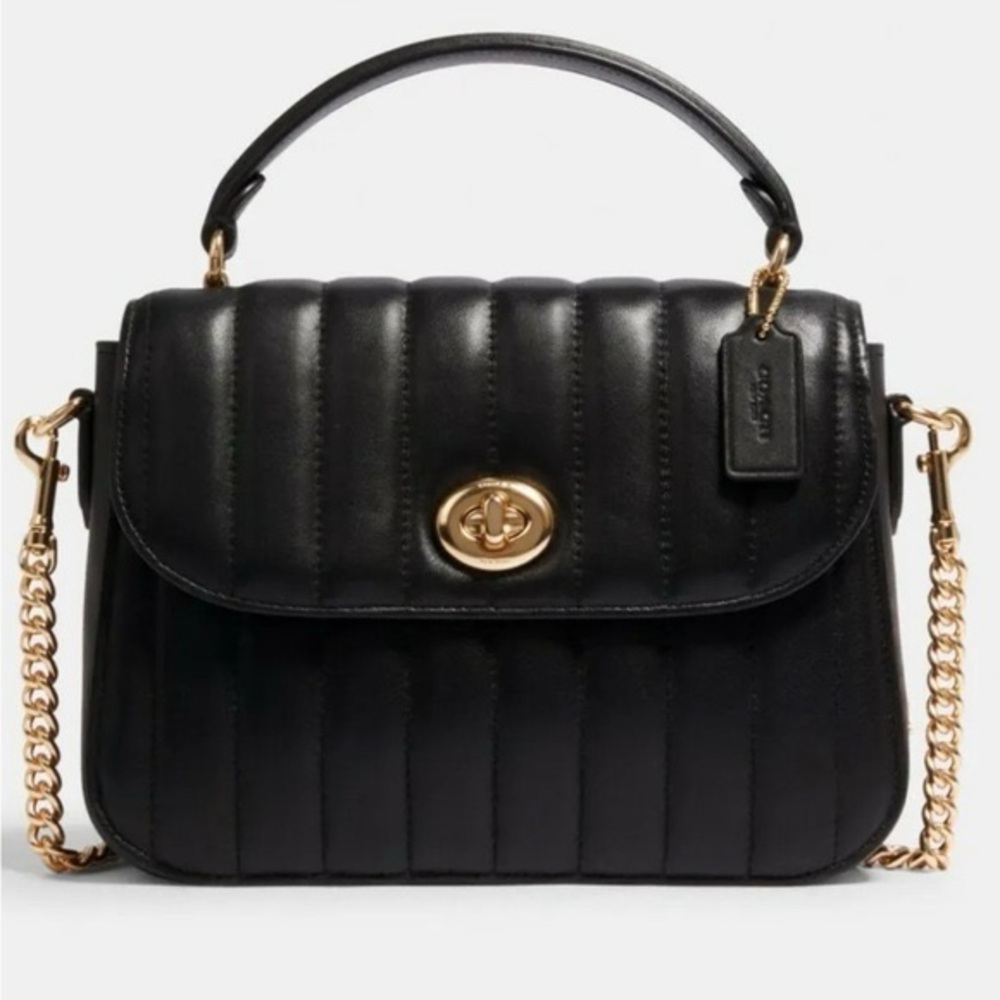 Coach Black Quilted Shoulder Bag with Gold Chain